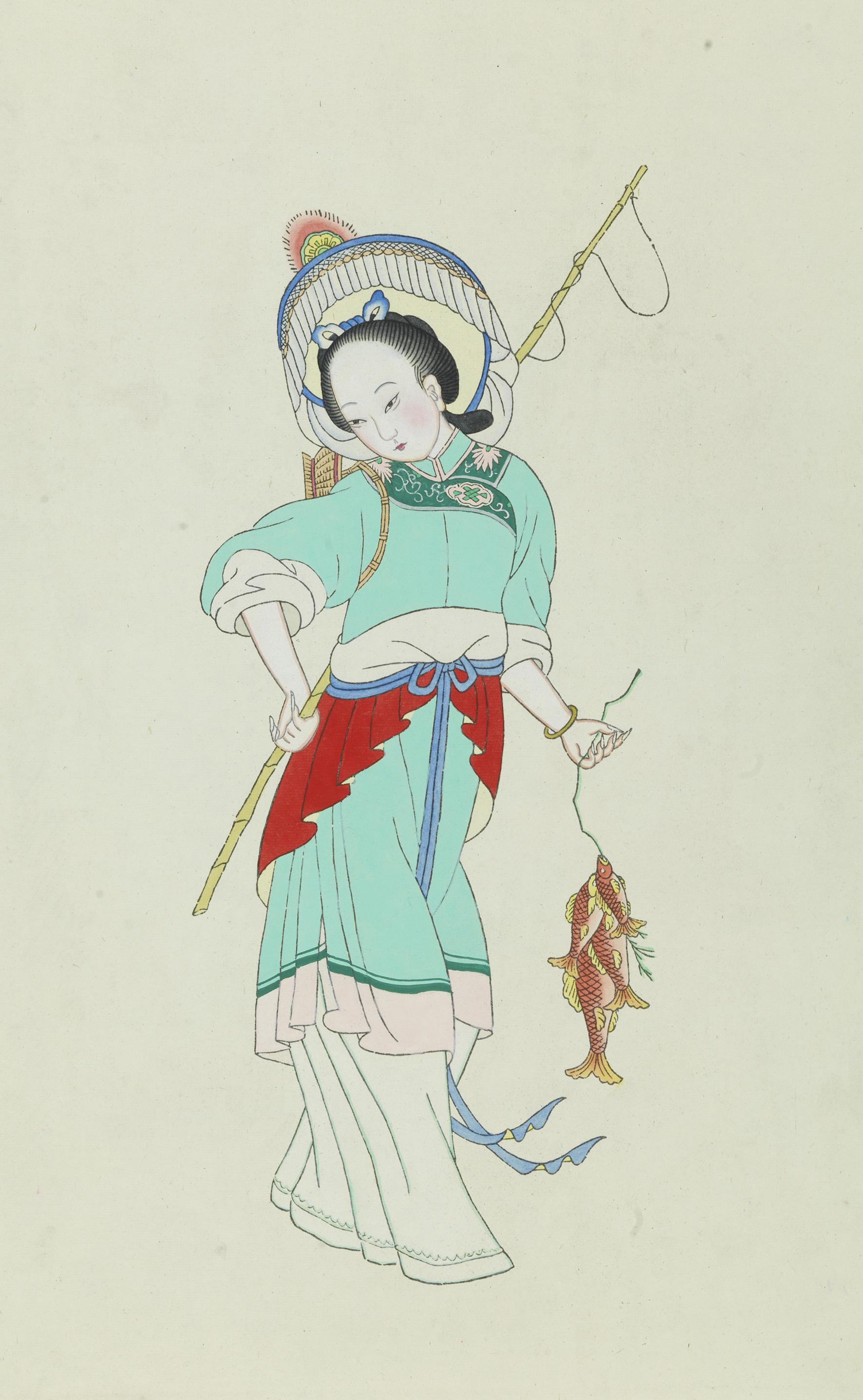 木版年画中的女性形象：《渔家女》 山西临汾 64厘米